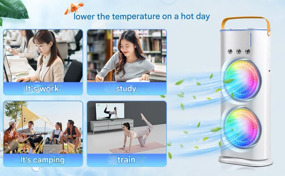 Multi-Purpose USB Air Cooling Fan with Built-in Battery & Night Lamp