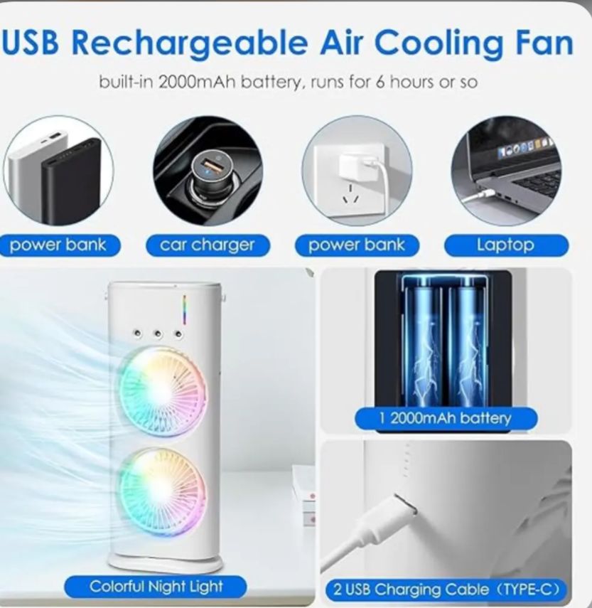 Multi-Purpose USB Air Cooling Fan with Built-in Battery & Night Lamp